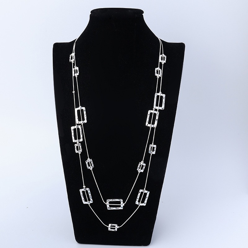 Layered Pendant Necklace Aesthetic - Layered Long Chain Necklace Hammered Rectangular