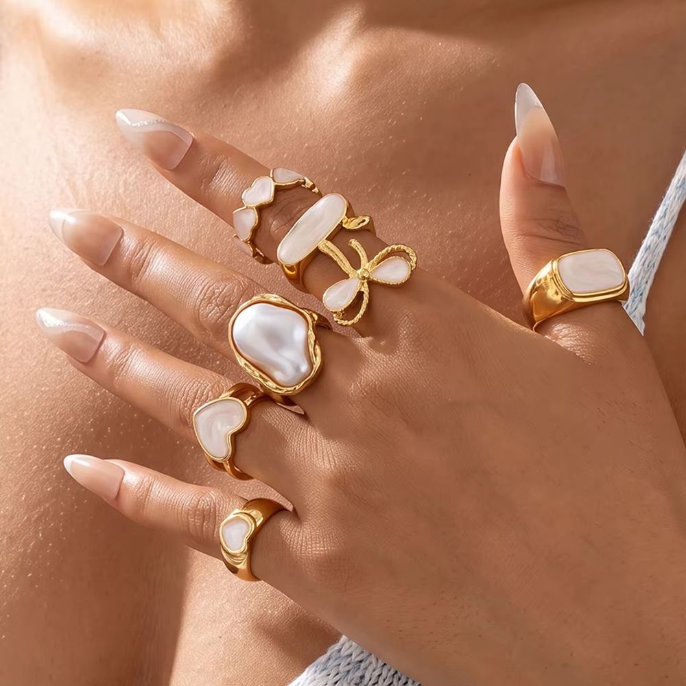 7Pcs/Set Boho Pearls Heart Bow - đánh giá và giá Vintage Punk Knuckle Rings Set