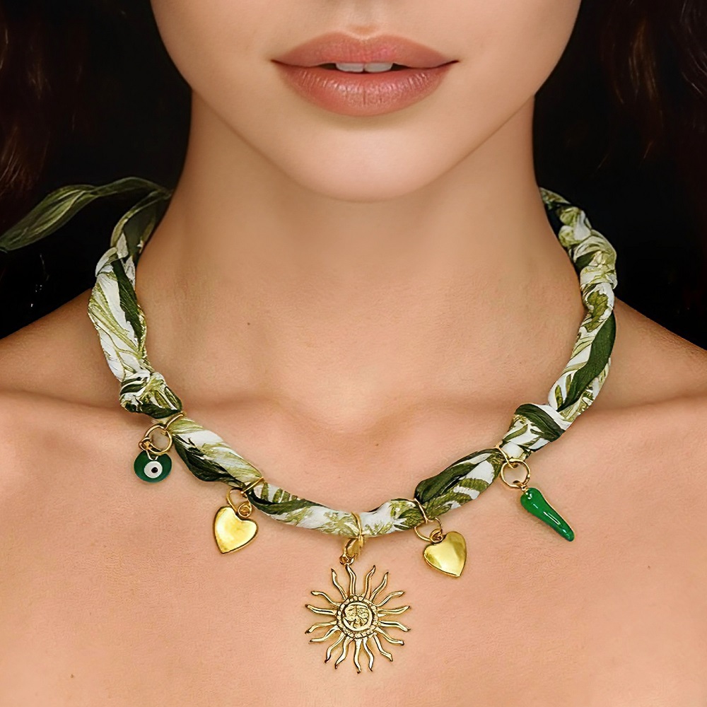 Golden Sun Charms Scarf Neckla - đánh giá và giá Pearl Choker Necklace Vintage